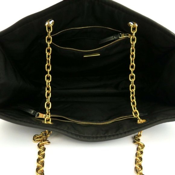 Prada Black Nylon Gold Chain Convertible Crossbody Shoulder Shopping Tote - Picture 6 of 7